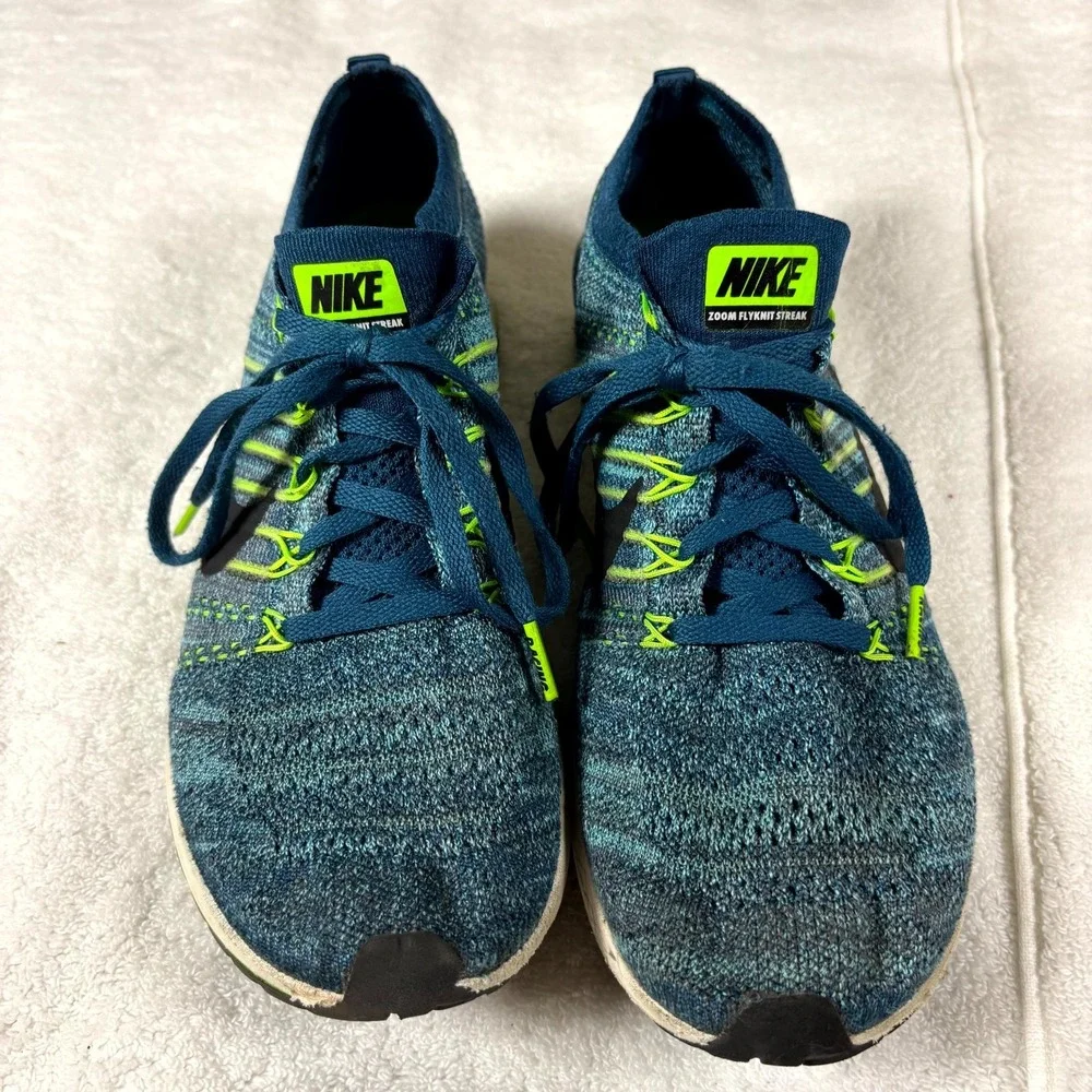 Nike Zoom Flyknit Streak 835994-400 Mens US 9.5 Shoes Blue‎ Black Green Sneakers
